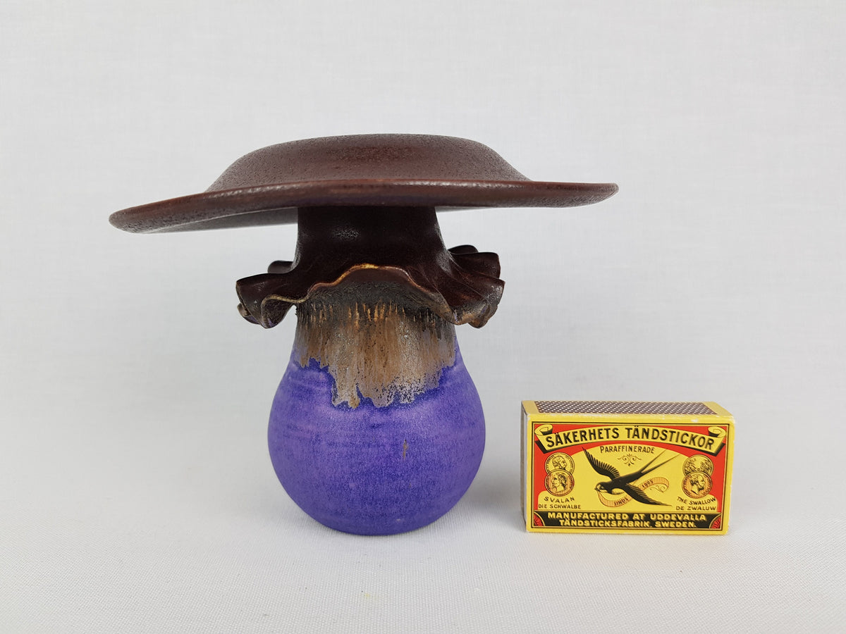 RARE Vintage EVELYN KLAM Purple/ Copper Mushroom Shaped Vase Studio Pottery From West Germany 1970s