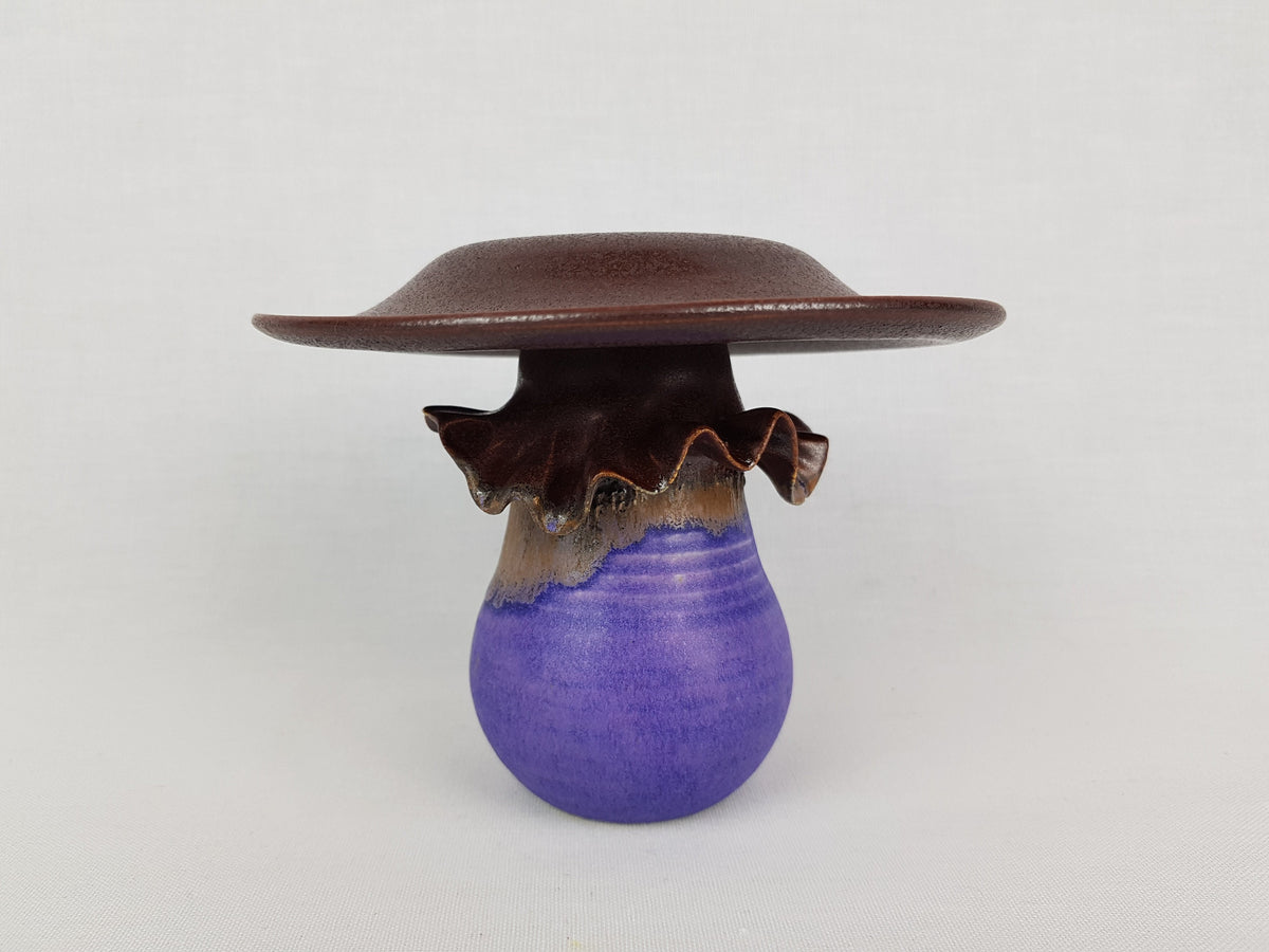 RARE Vintage EVELYN KLAM Purple/ Copper Mushroom Shaped Vase Studio Pottery From West Germany 1970s