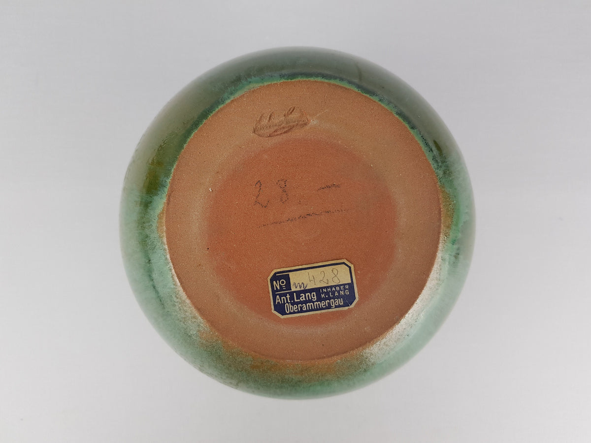 Handmade Art Deco Glossy Green Ball Vase by ANTON LANG from Oberammergau, Germany 1920-1930