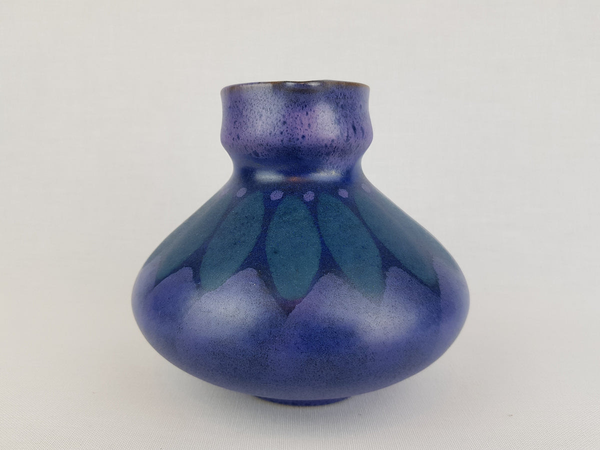 Vintage KMK (Keramik Manufaktur Kupfermühle) Ceramic Handled Purple and Green Vase Viola Decor 1970s