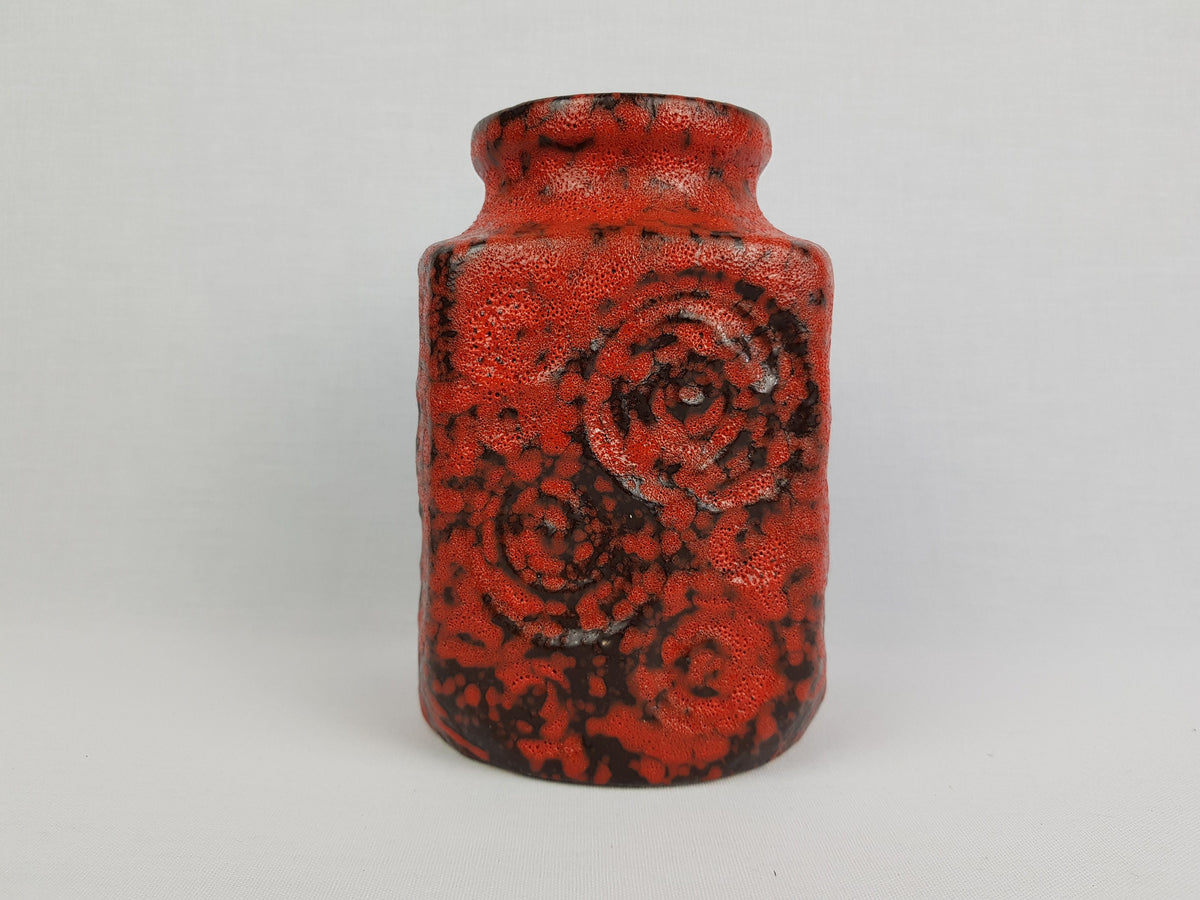 Vintage SCHEURICH KERAMIK Red and Black Fat Lava Vase 282 16 with JURA decor West German Pottery 1970s