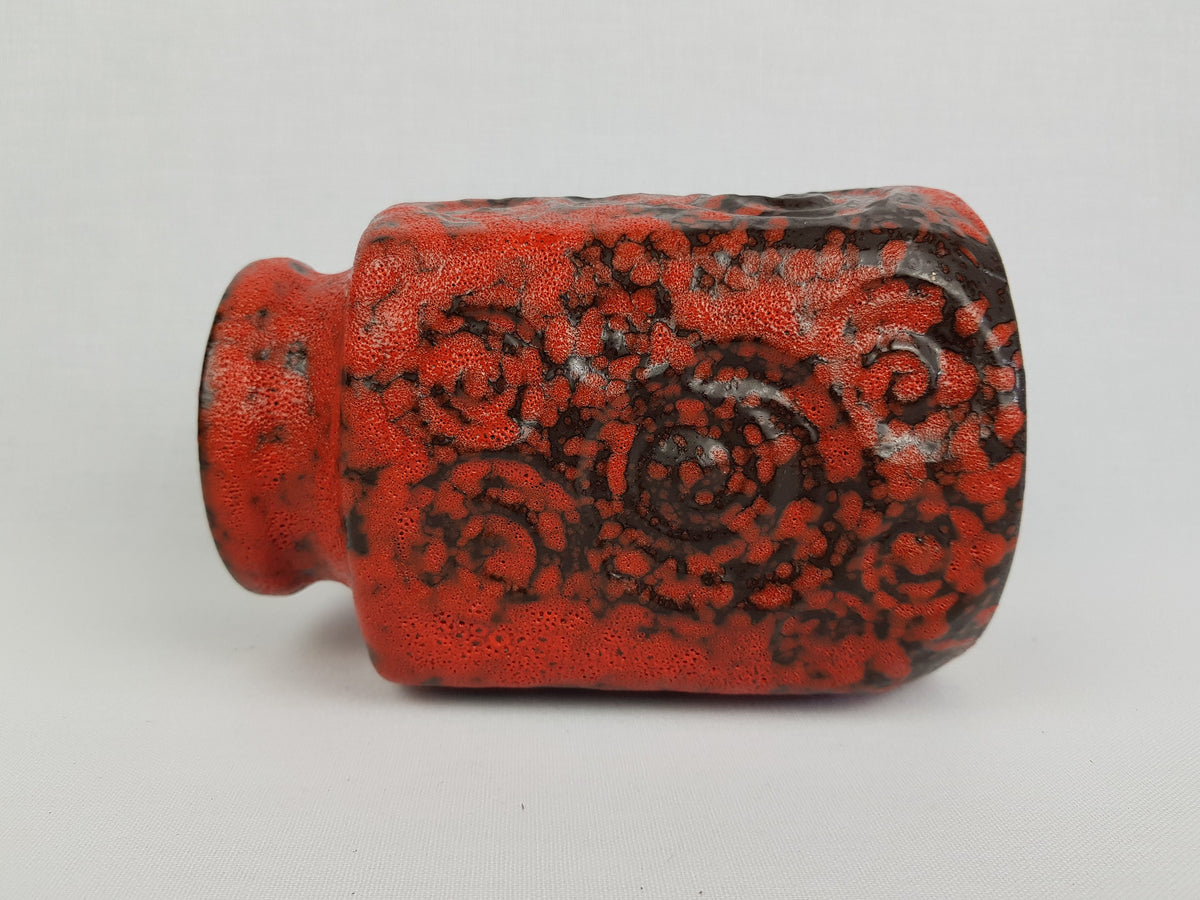 Vintage SCHEURICH KERAMIK Red and Black Fat Lava Vase 282 16 with JURA decor West German Pottery 1970s