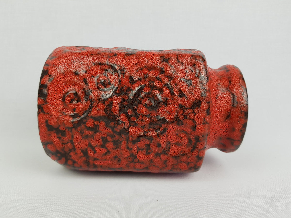 Vintage SCHEURICH KERAMIK Red and Black Fat Lava Vase 282 16 with JURA decor West German Pottery 1970s