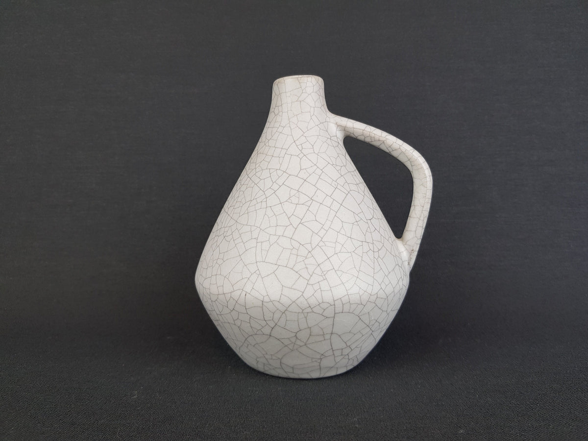 Vintage GUTENHALDE KERAMIK Gray Handled Crackle Decor Vase West German Pottery 1953
