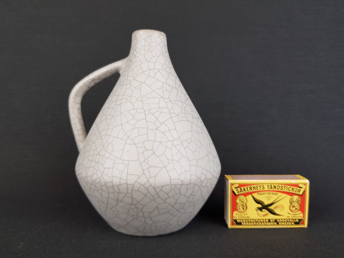 Vintage GUTENHALDE KERAMIK Gray Handled Crackle Decor Vase West German Pottery 1953