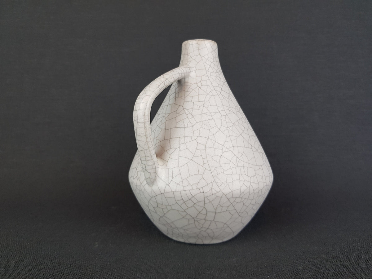 Vintage GUTENHALDE KERAMIK Gray Handled Crackle Decor Vase West German Pottery 1953