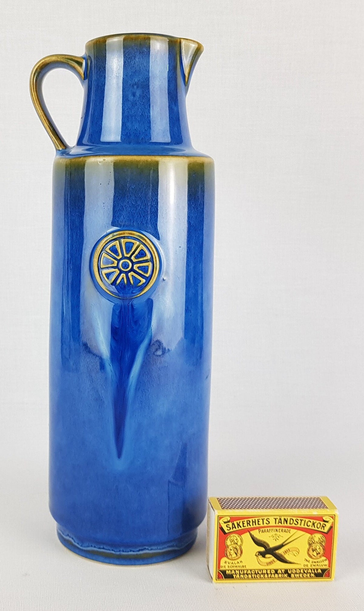 Vintage SOHOLM DENMARK Handled Blue Jug Vase 3311 from Nordlys Series by Maria Philippi 1963s