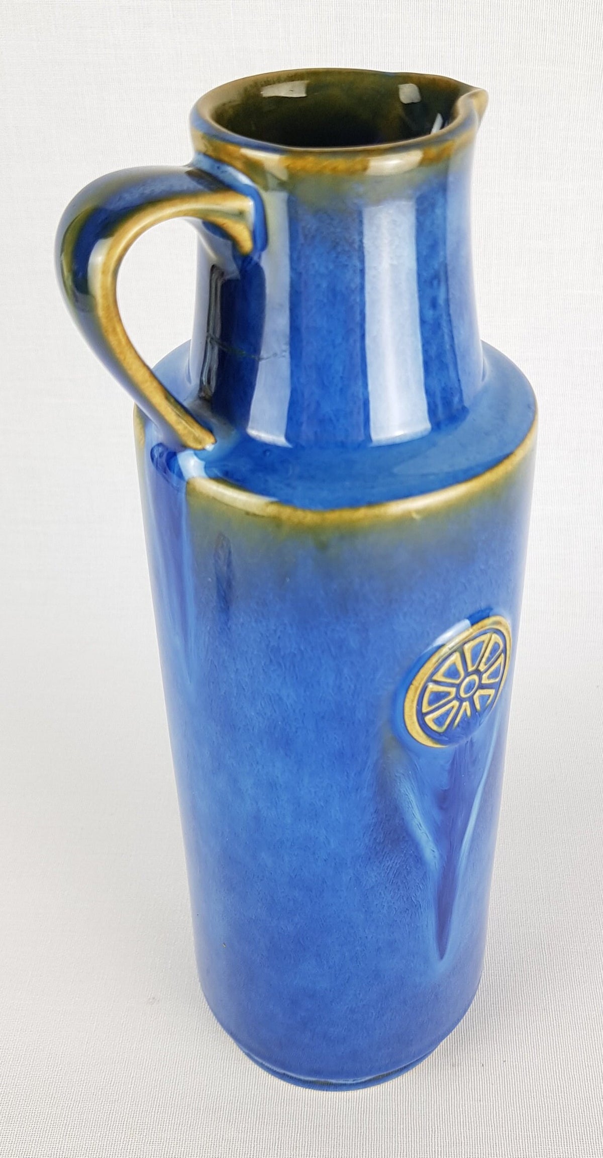 Vintage SOHOLM DENMARK Handled Blue Jug Vase 3311 from Nordlys Series by Maria Philippi 1963s