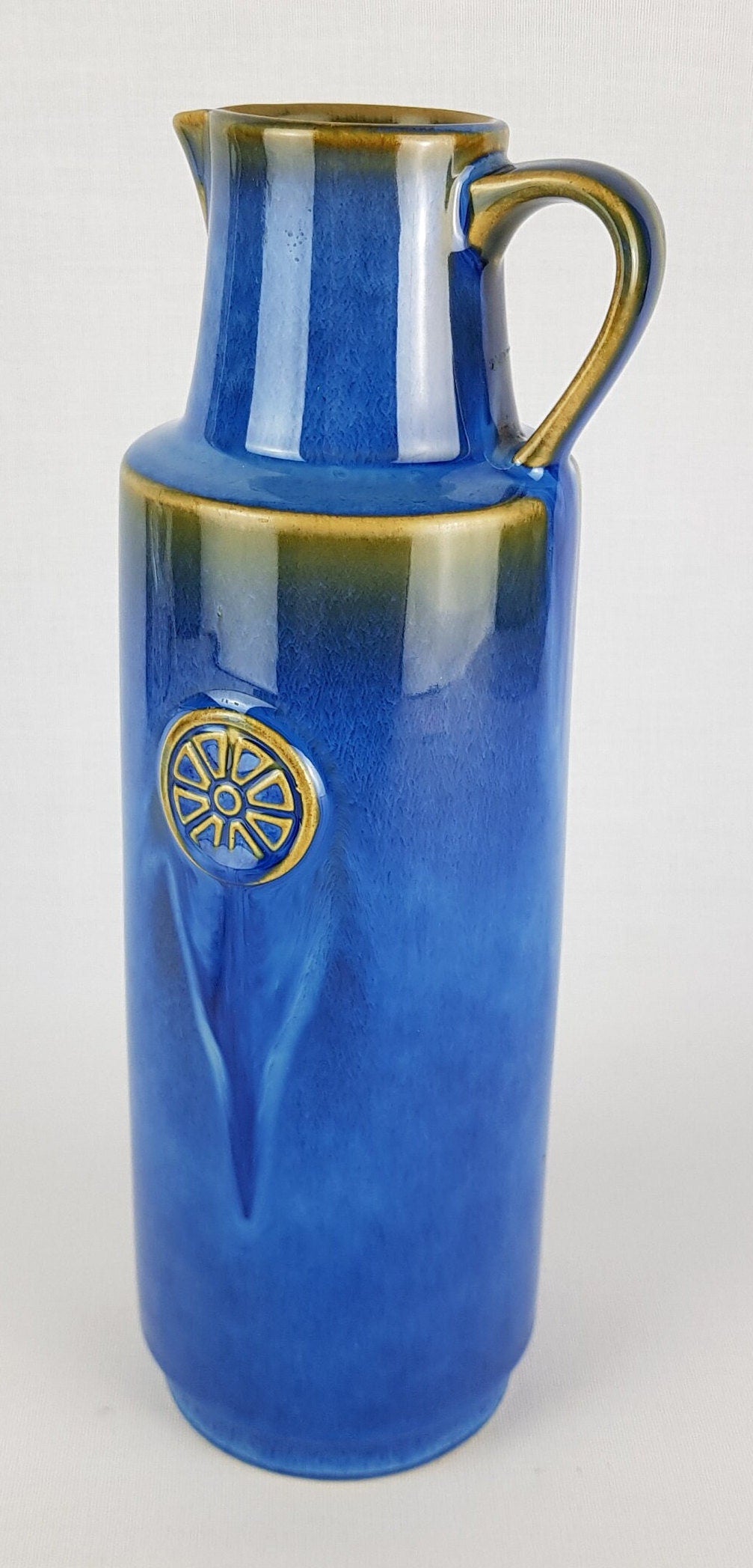 Vintage SOHOLM DENMARK Handled Blue Jug Vase 3311 from Nordlys Series by Maria Philippi 1963s