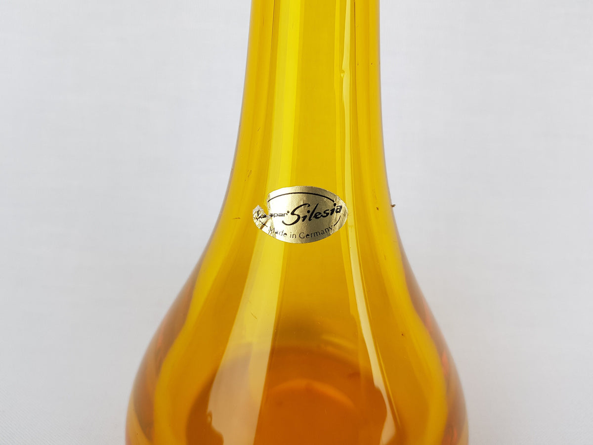 Vintage KASPAR SILESIA Yellow Blue and Red Handblown Art Glass Decanter Germany MCM