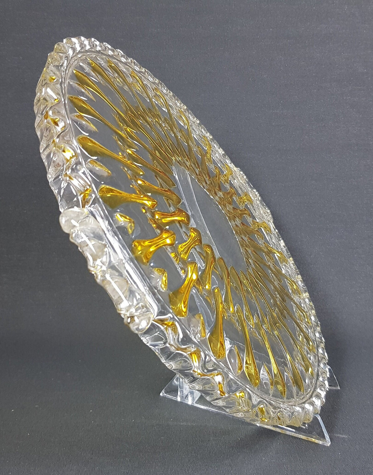 Vintage Cake Plate By Walther Glas Germany Cut Crystal Glass Cake Platter Serving Plate Yellow 1970s