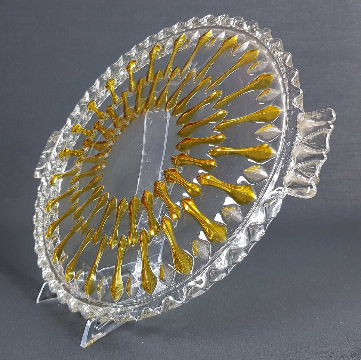 Vintage Cake Plate By Walther Glas Germany Cut Crystal Glass Cake Platter Serving Plate Yellow 1970s