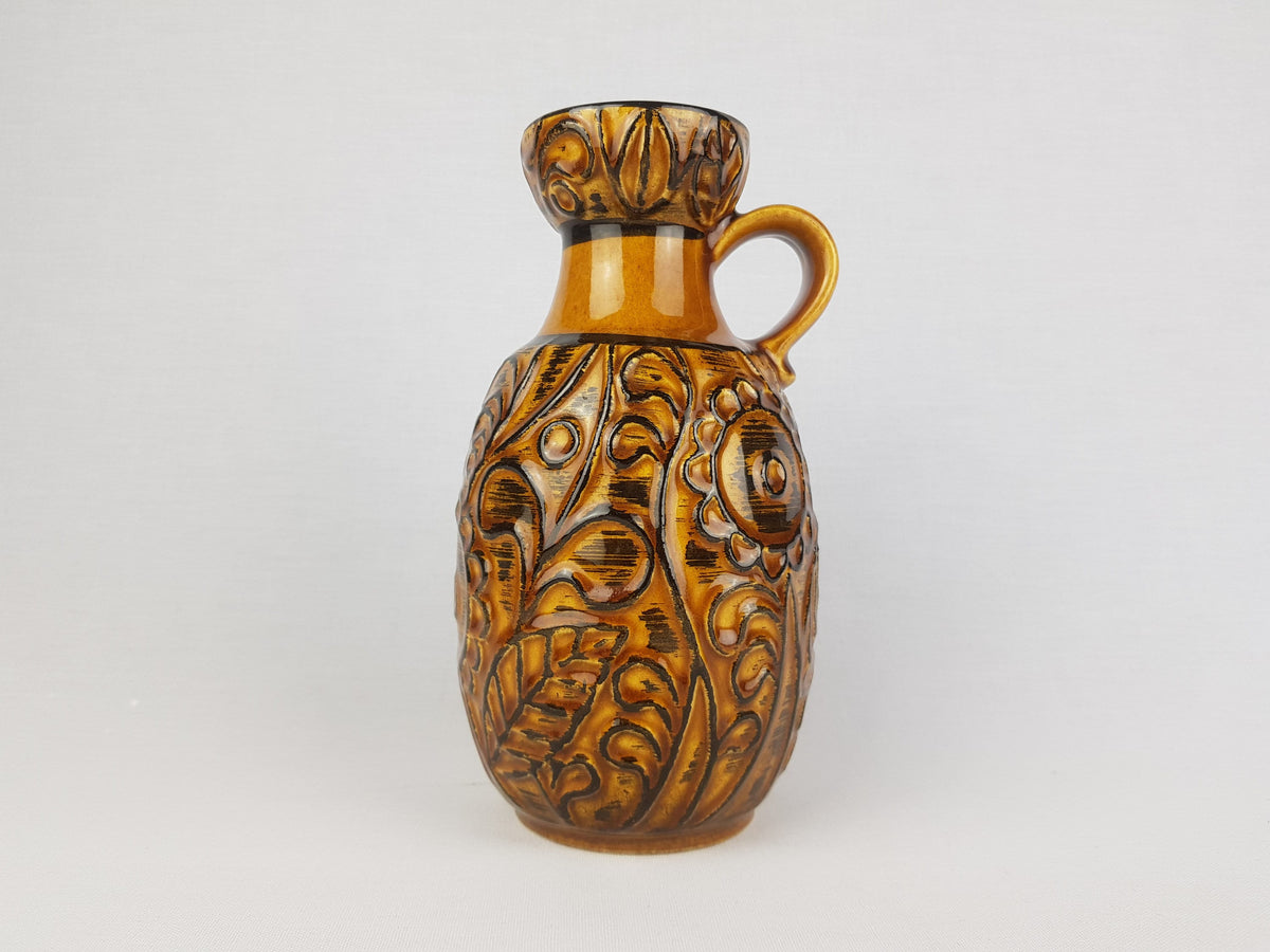 Vintage BAY KERAMIK Brown Ochre Vase With Ascona Decor 75/20 West German Pottery 1970s