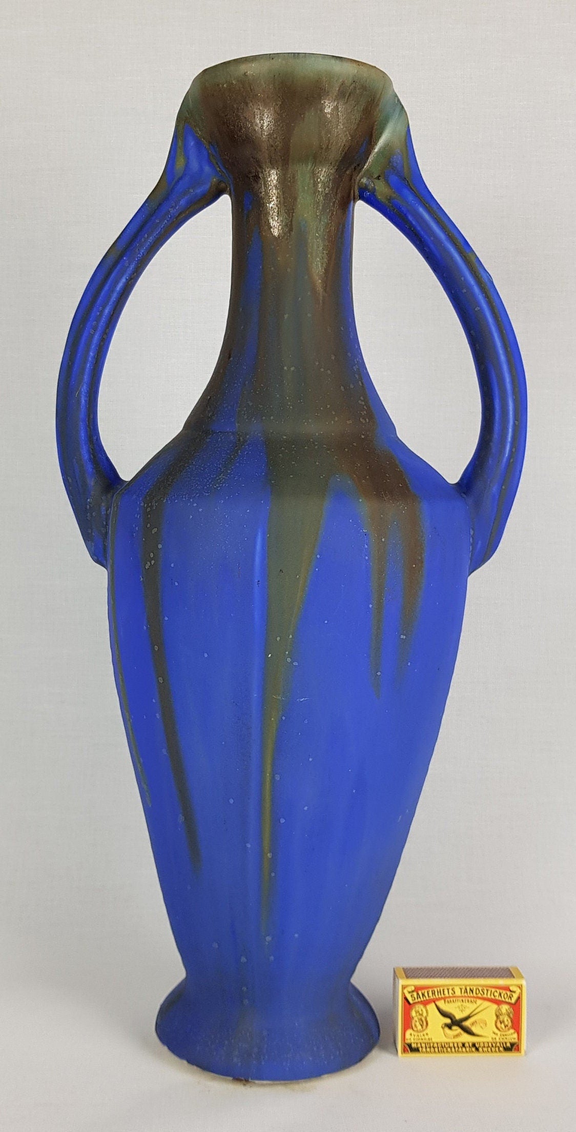 Large Art Deco GILBERT MÉTÉNIER Double Handled "Gannat Blue" Vase 1920s- 1930s