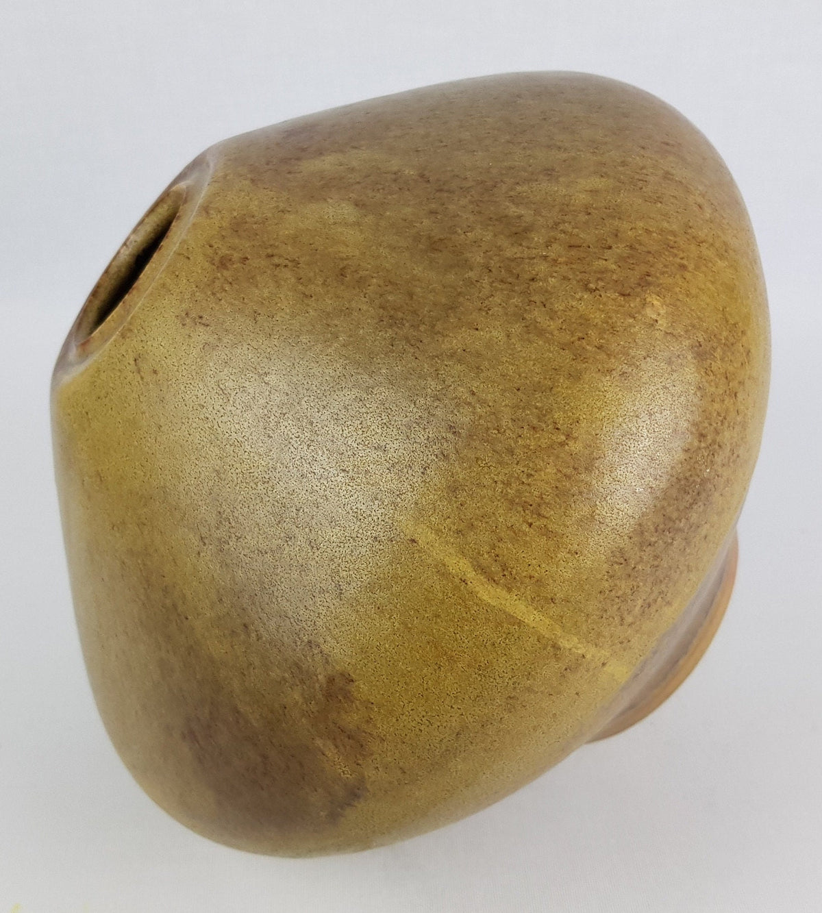 Vintage Studio Art Pottery Vase by Fritz Vehring – UFO Shape – Brown with Yellow Accents – 1950s/1960s