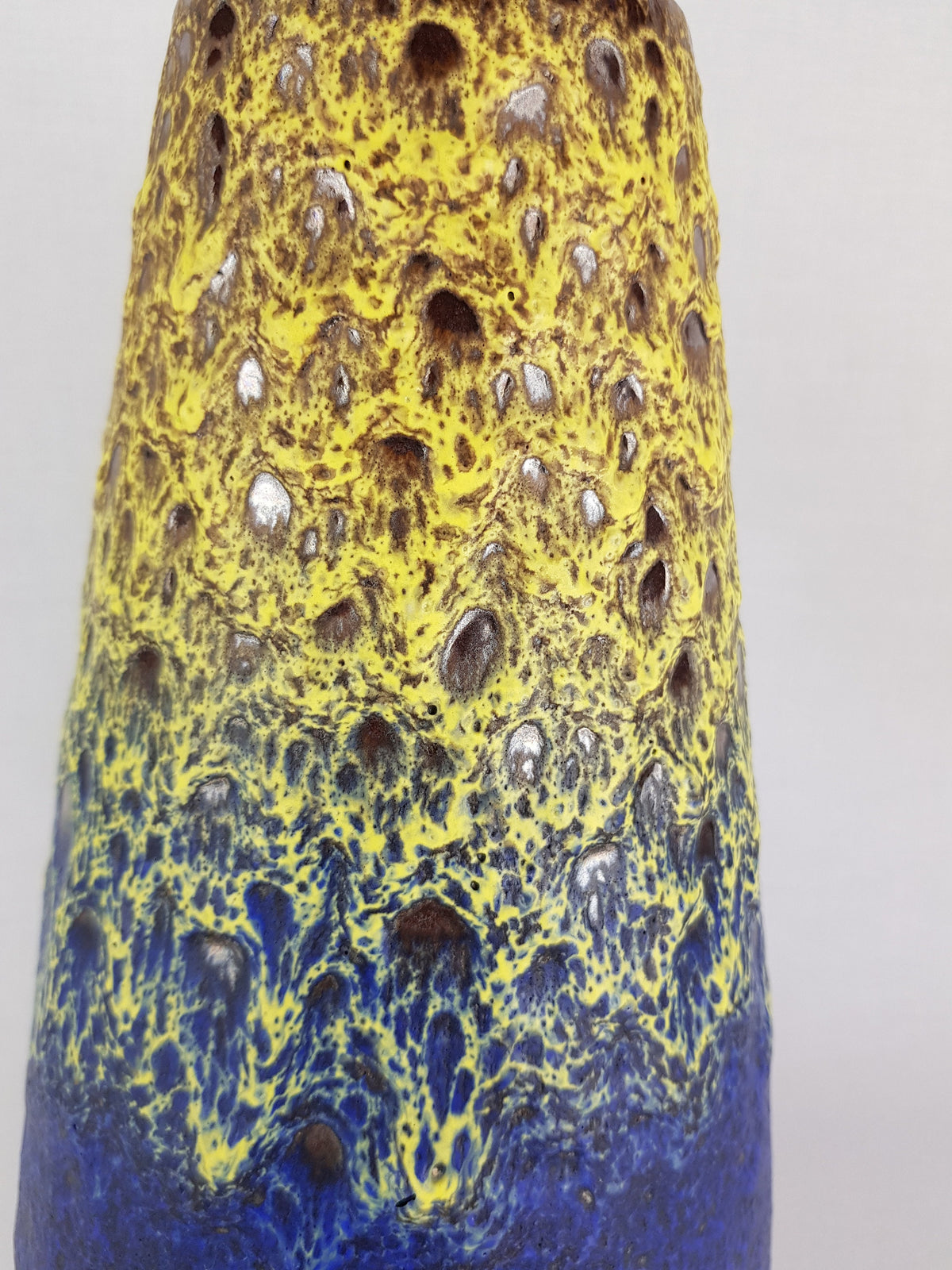 Large Vintage STEULER KERAMIK Blue Vase With Yellow Fat Lava Glaze 4373/3 West German Pottery 1960s