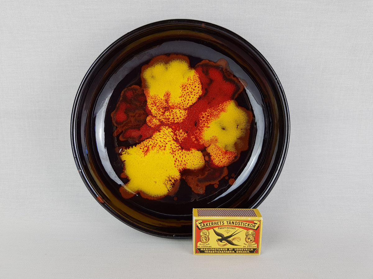Vintage Dutch Ceramic Bowl Brown Red Yellow Glossy Glaze 1970s