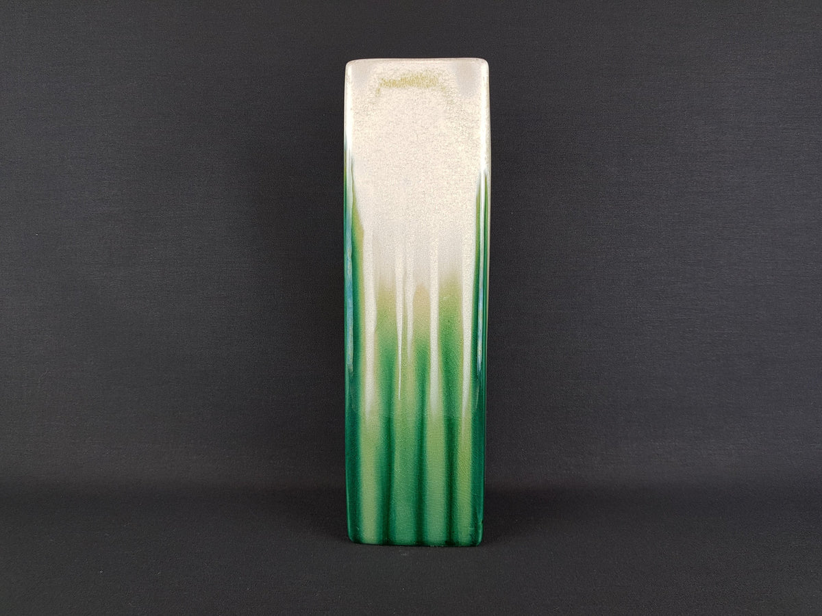 Vintage White Green Shaded Vase Rectangular West German Pottery Style
