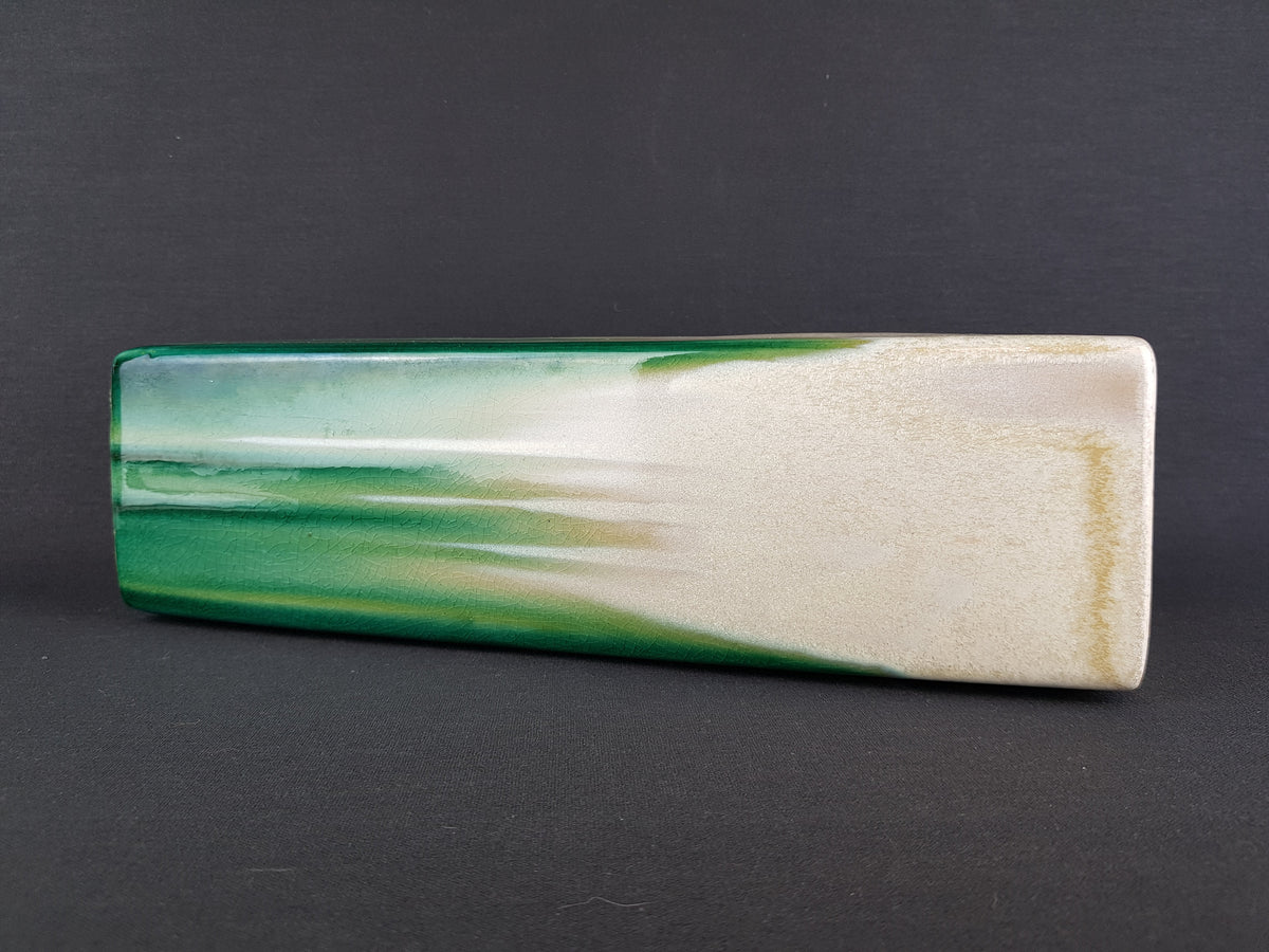 Vintage White Green Shaded Vase Rectangular West German Pottery Style