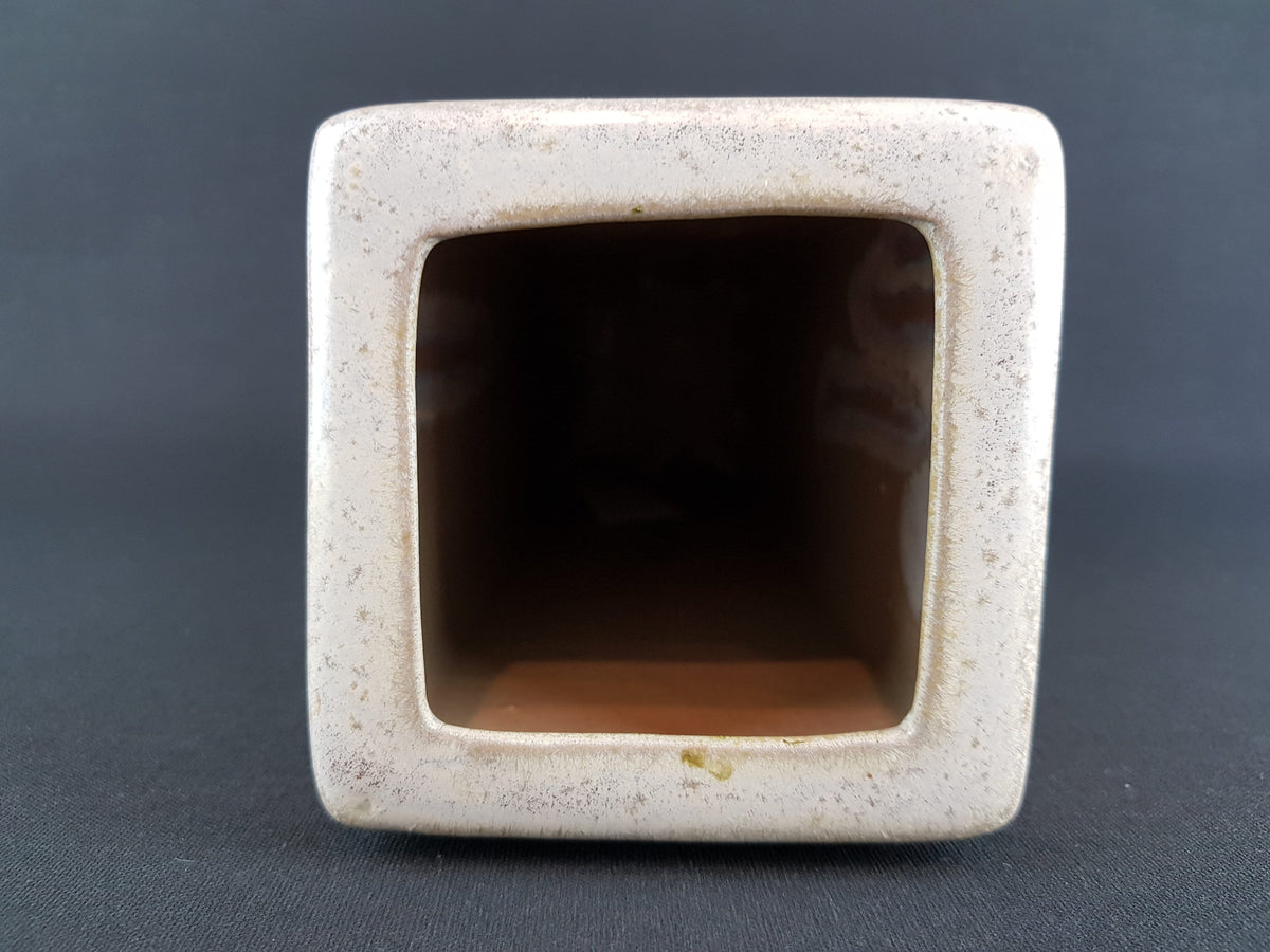 Vintage White Green Shaded Vase Rectangular West German Pottery Style