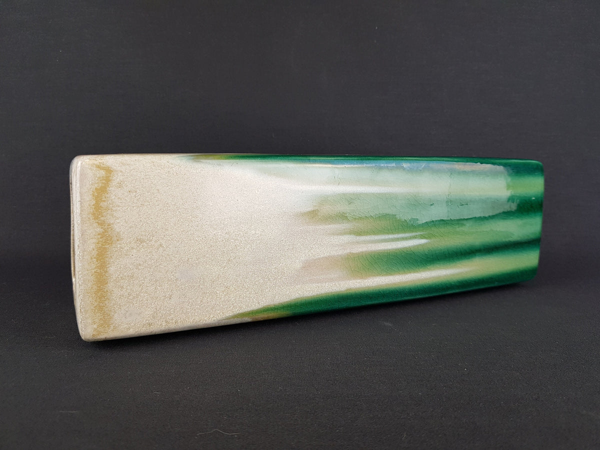 Vintage White Green Shaded Vase Rectangular West German Pottery Style
