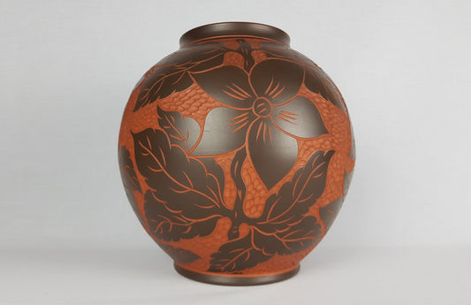 Vintage SAWA KERAMIK KLINKER Brown Sgrafito Vase 212-30 P West German Pottery 1950-60s