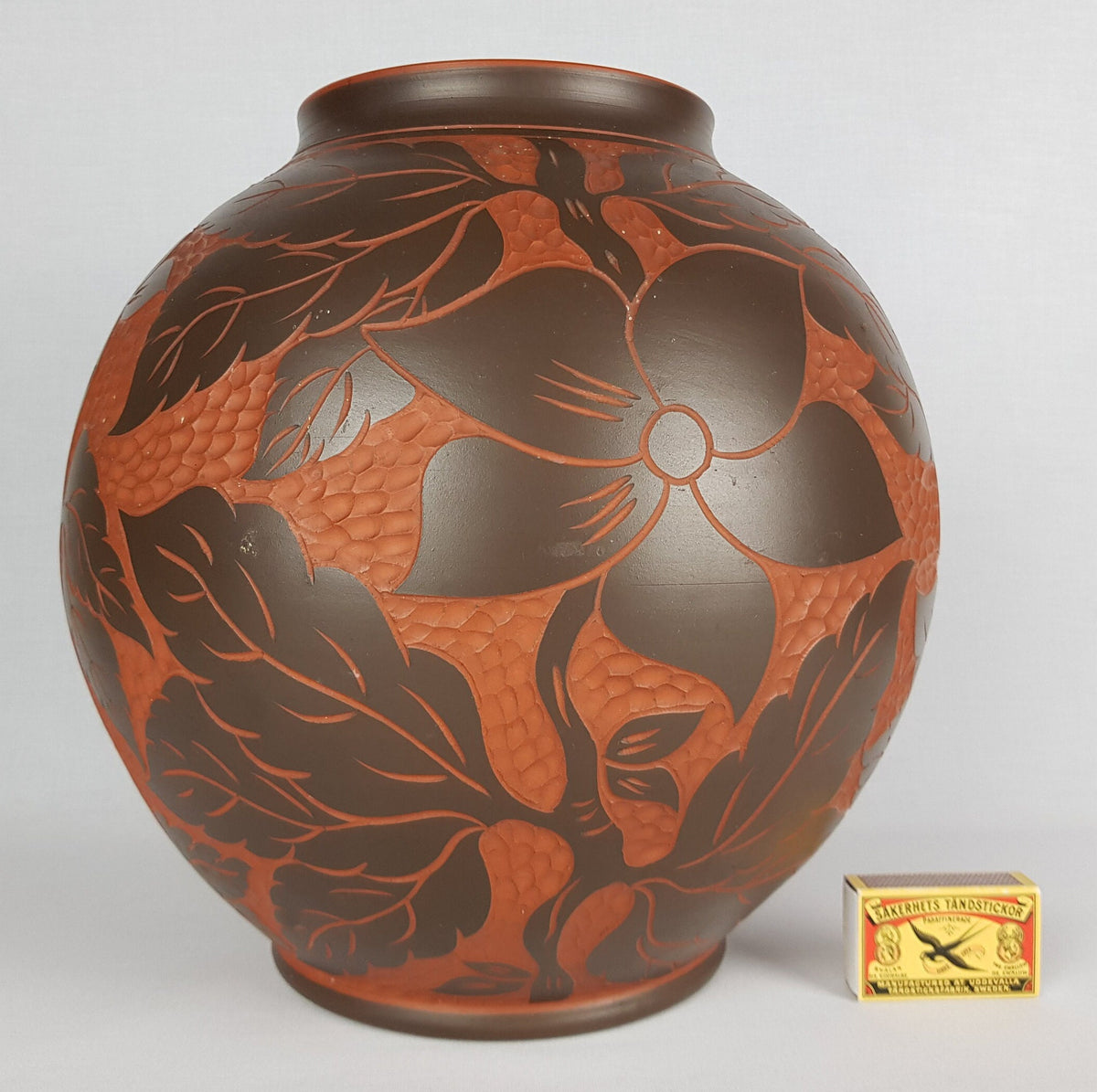 Vintage SAWA KERAMIK KLINKER Brown Sgrafito Vase 212-30 P West German Pottery 1950-60s