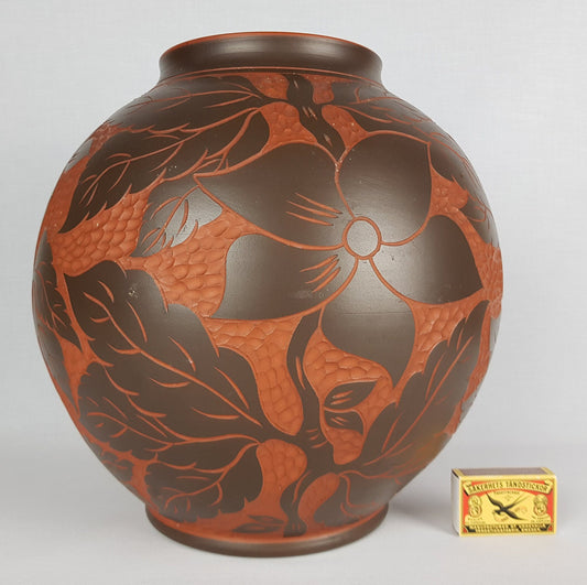 Vintage SAWA KERAMIK KLINKER Brown Sgrafito Vase 212-30 P West German Pottery 1950-60s