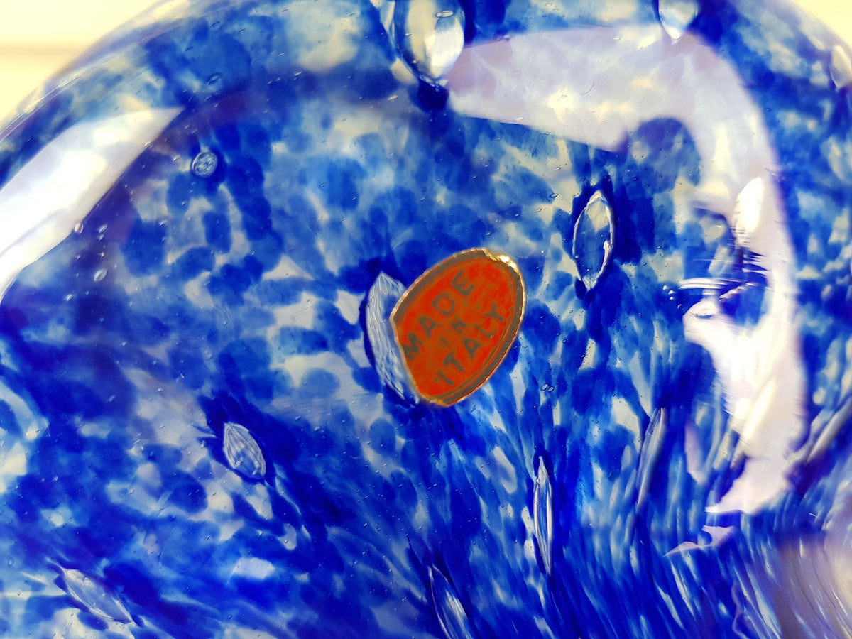 Vintage MURANO STYLE Cobalt Blue Glass Vase Italian Glass Art Made in Italy Original Foil Sticker