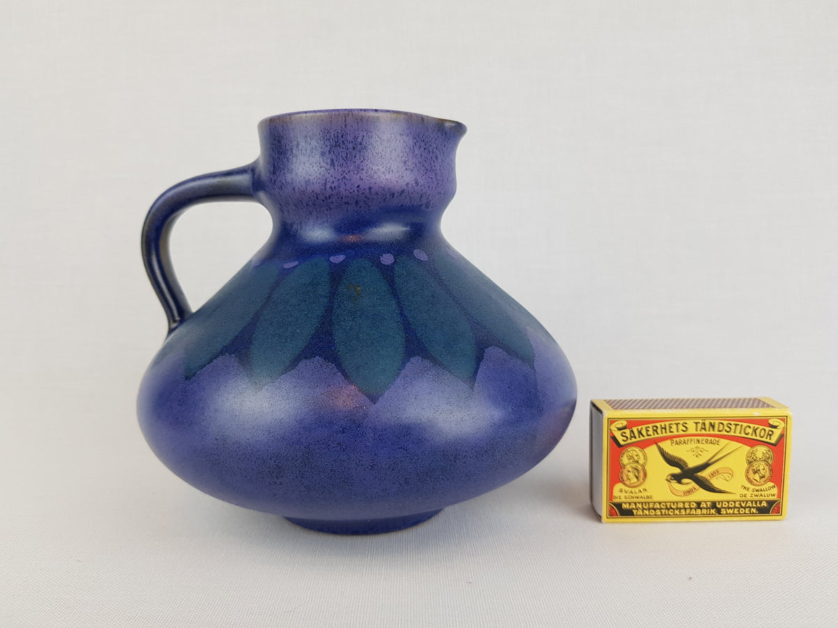 Vintage KMK (Keramik Manufaktur Kupfermühle) Ceramic Handled Purple and Green Vase Viola Decor 1970s