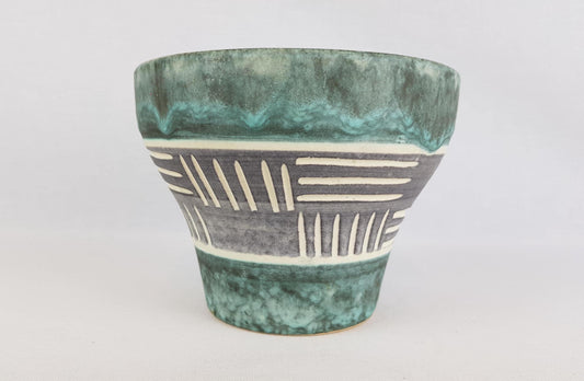 Vintage West German Pottery Green, White and Gray Planter Flower Pot West German Pottery 1960-70