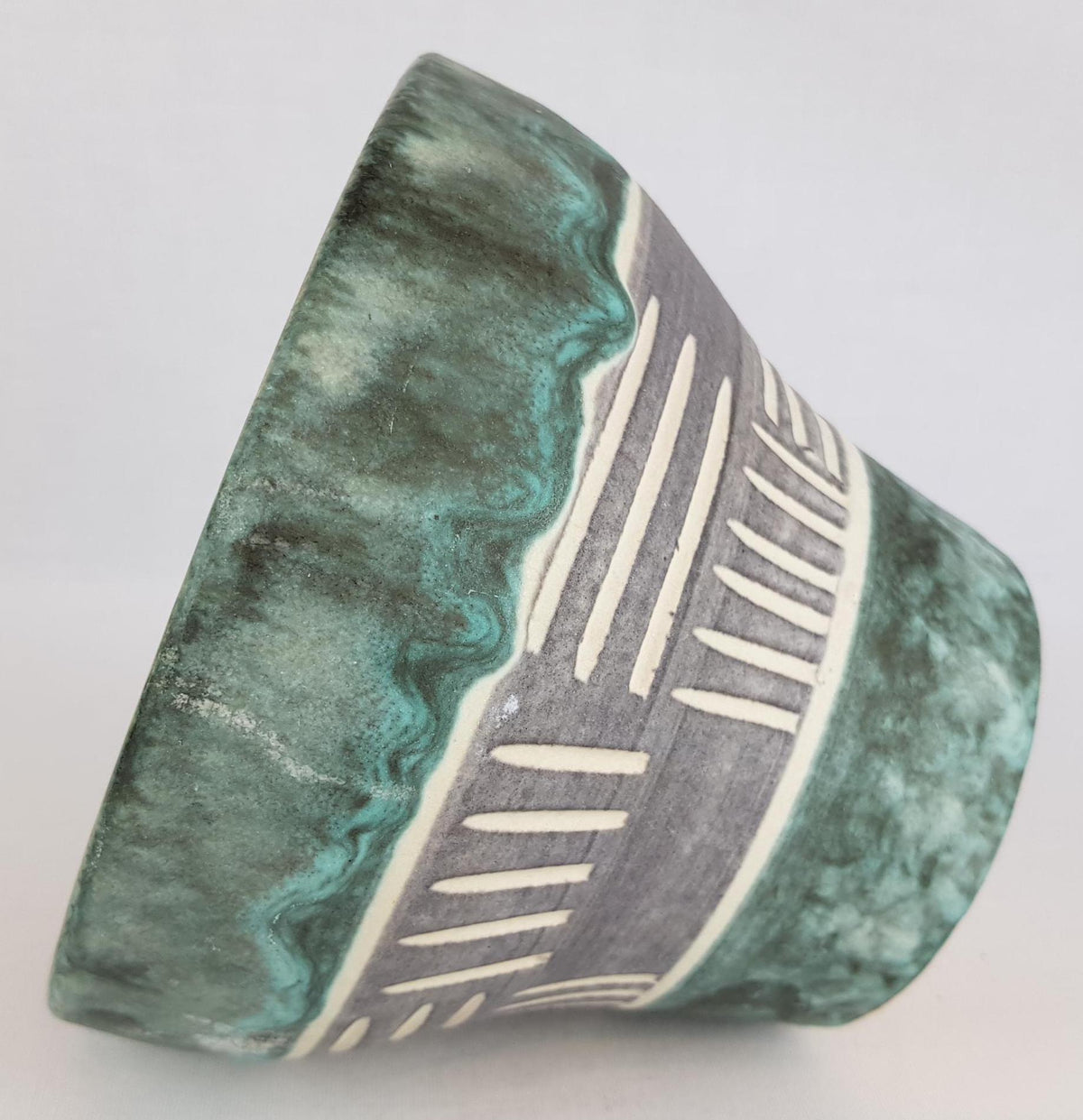 Vintage West German Pottery Green, White and Gray Planter Flower Pot West German Pottery 1960-70