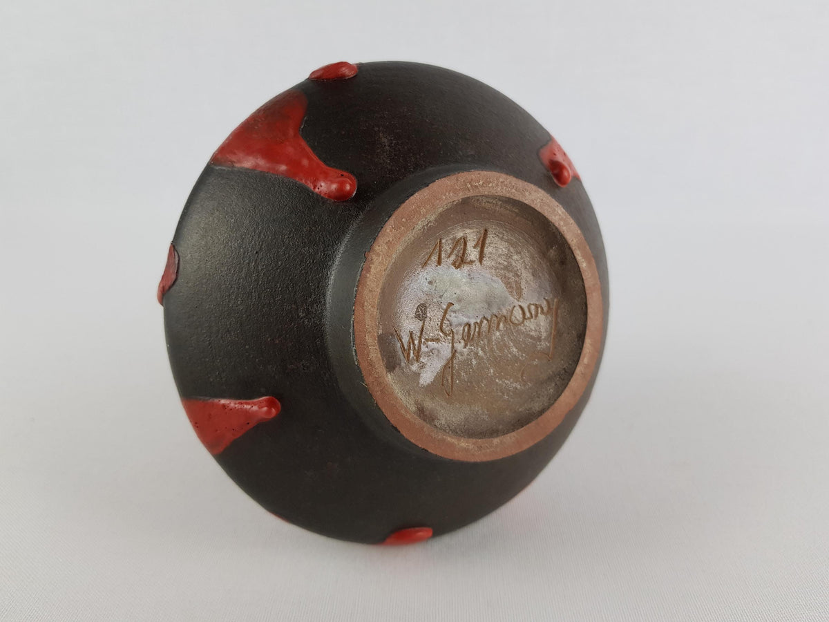 Vintage CERAMANO Red Ceramic Vase 121 with STROMBOLI decor West German Pottery 1960s