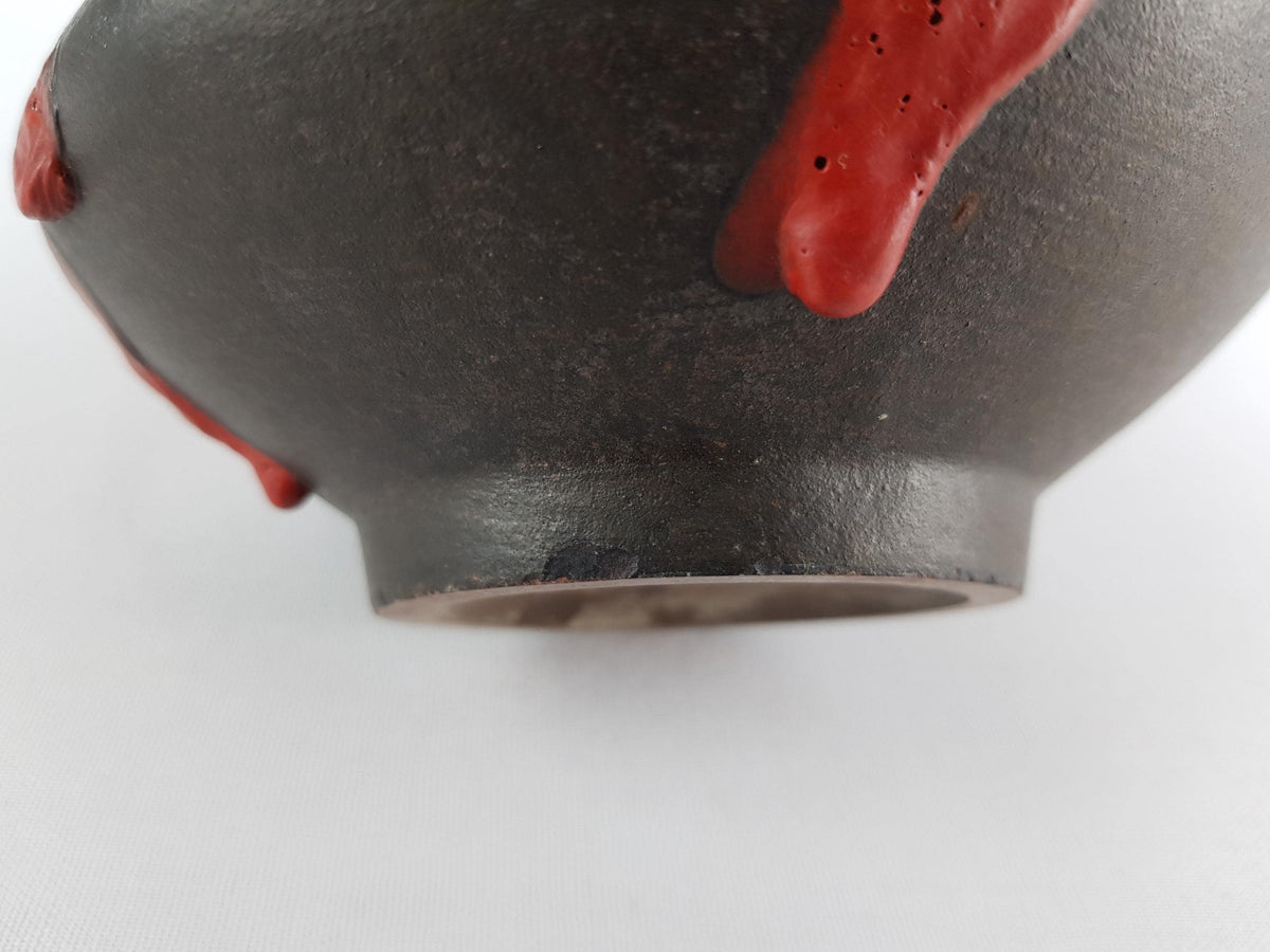 Vintage CERAMANO Red Ceramic Vase 121 with STROMBOLI decor West German Pottery 1960s