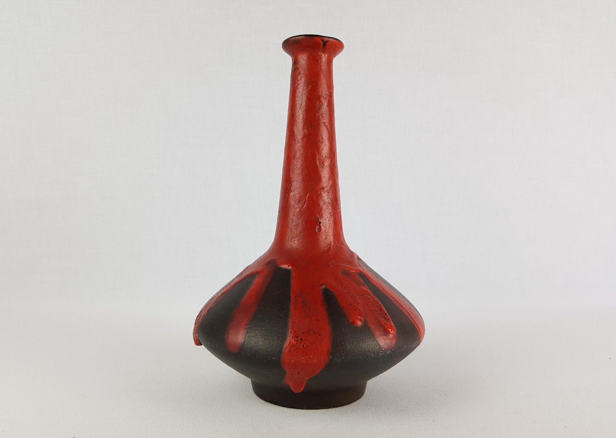 Vintage CERAMANO Red Ceramic Vase 121 with STROMBOLI decor West German Pottery 1960s
