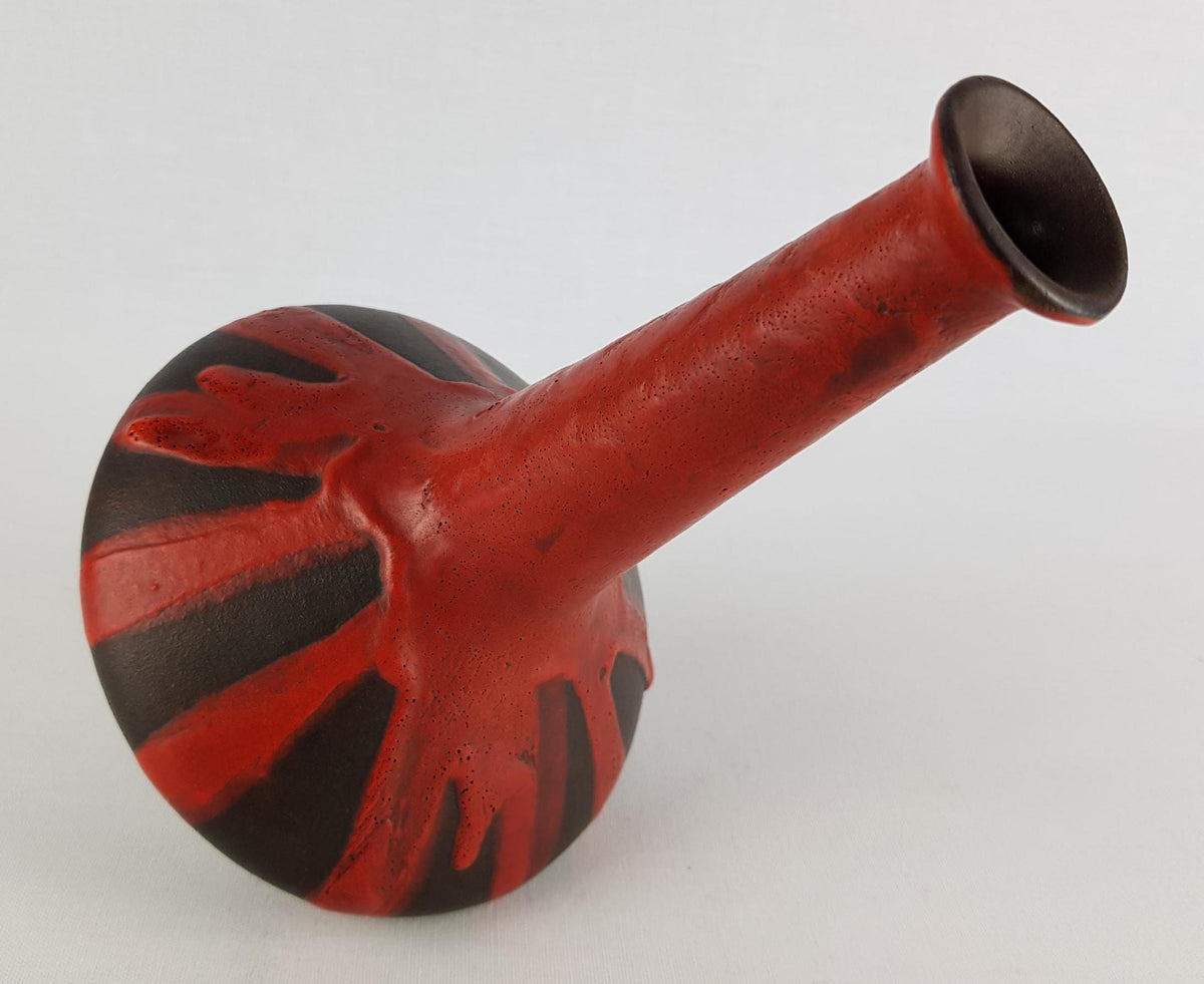 Vintage CERAMANO Red Ceramic Vase 121 with STROMBOLI decor West German Pottery 1960s