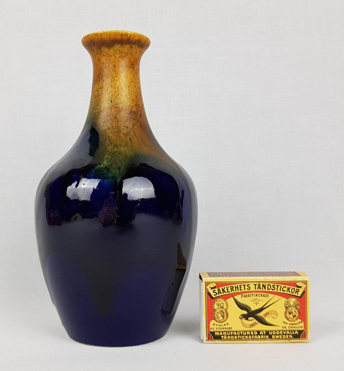 Vintage BAY KERAMIK Blue Vase 596-17 West German Pottery 1970s