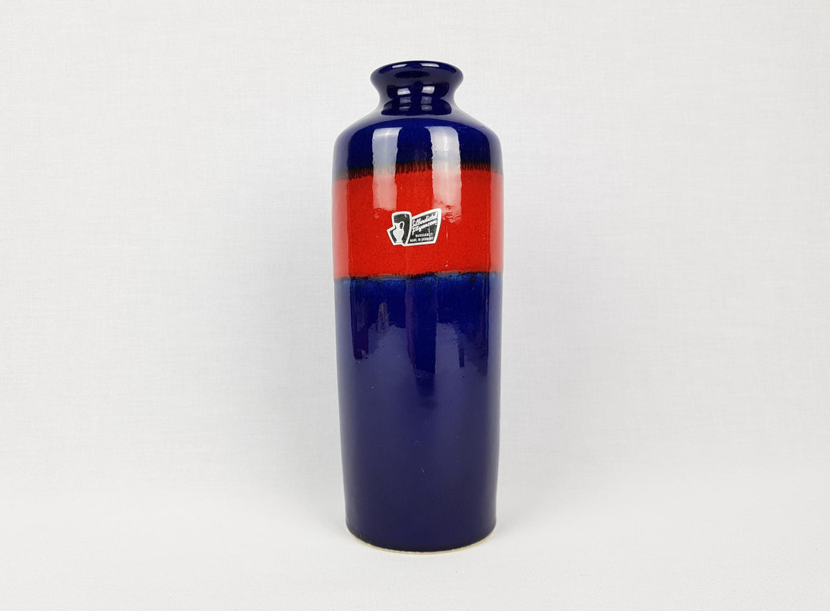 Vintage SILBERDISTEL Keramik Blue and Red Vase 56/22 West German Pottery 1970s