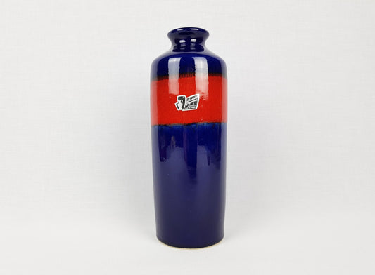 Vintage SILBERDISTEL Keramik Blue and Red Vase 56/22 West German Pottery 1970s