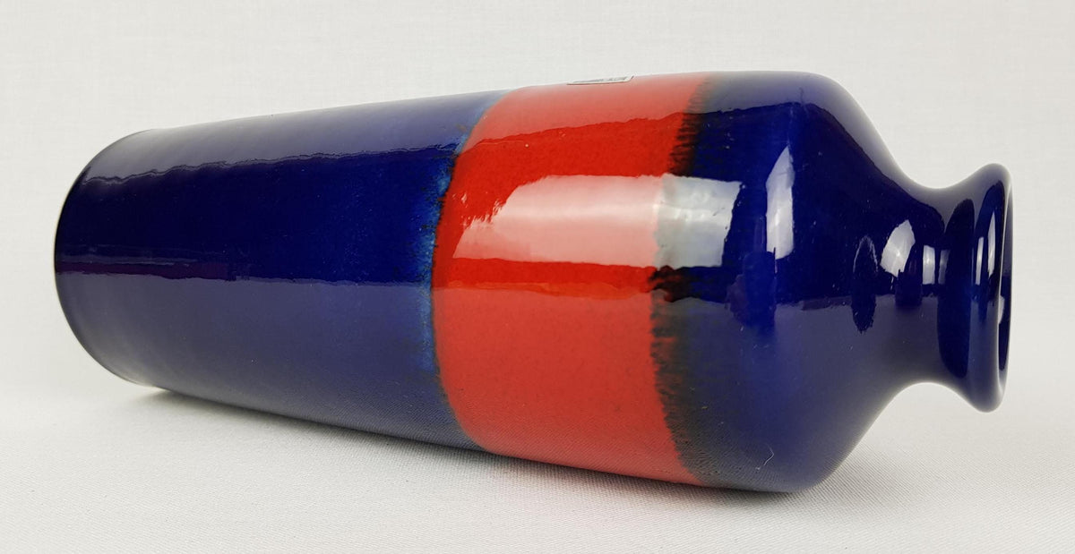 Vintage SILBERDISTEL Keramik Blue and Red Vase 56/22 West German Pottery 1970s