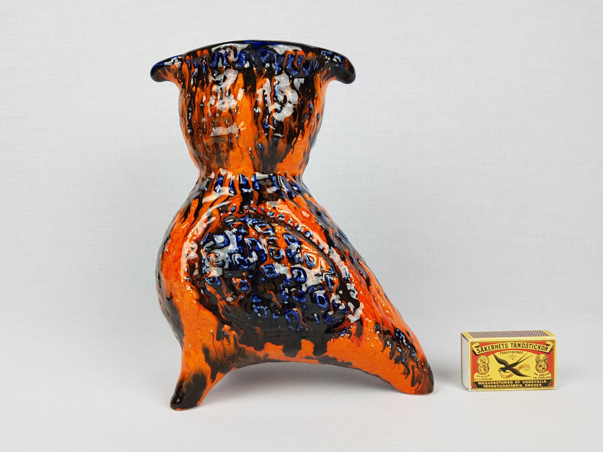 RARE Vintage JASBA KERAMIK Orange and Blue Ceramic Owl "Peru" Series West German Pottery 1969s
