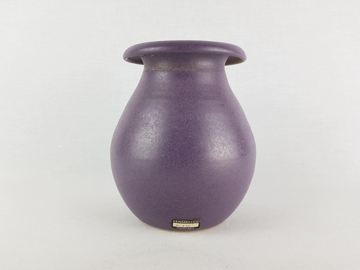 Vintage STUDIO ART POTTERY Purple Vase with Folded Rim Germany 1960-70