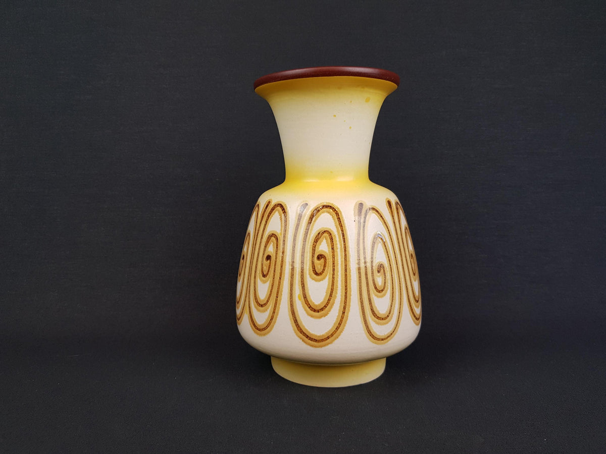 Vintage SCHLOSSBERG KERAMIK with Unique Yellow and Brown Swirl Decor West German Pottery 1960-70s