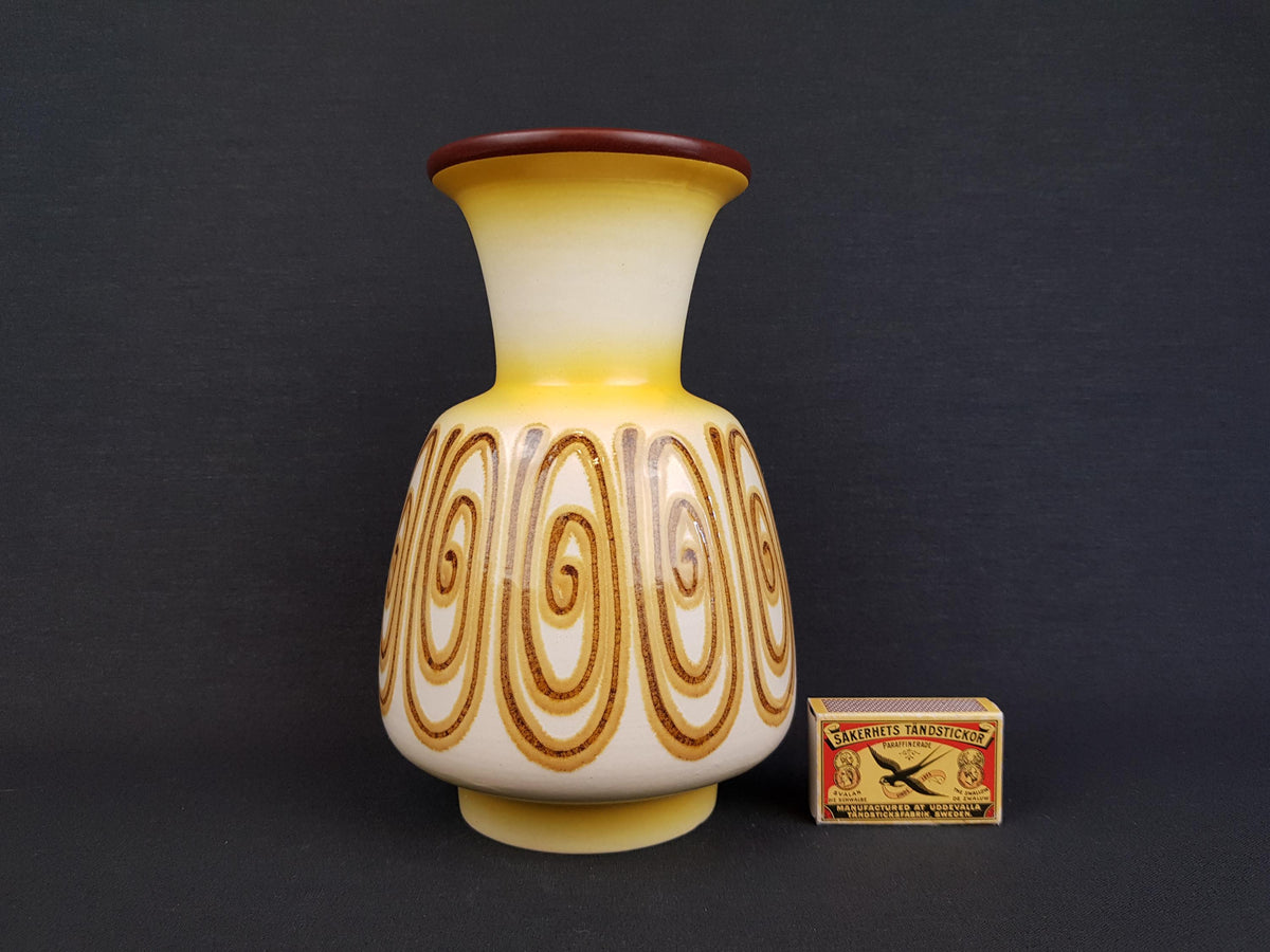 Vintage SCHLOSSBERG KERAMIK with Unique Yellow and Brown Swirl Decor West German Pottery 1960-70s