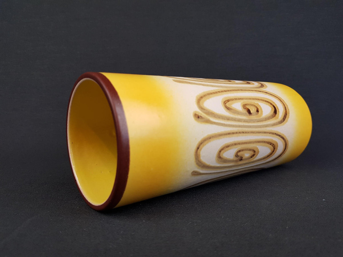 Vintage SCHLOSSBERG KERAMIK with Unique Yellow and Brown Swirl Decor 231-20 West German Pottery 1960-70s