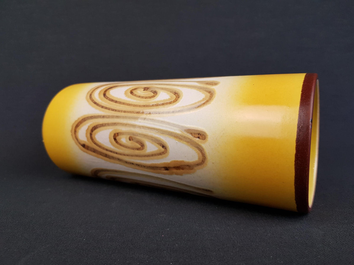 Vintage SCHLOSSBERG KERAMIK with Unique Yellow and Brown Swirl Decor 231-20 West German Pottery 1960-70s