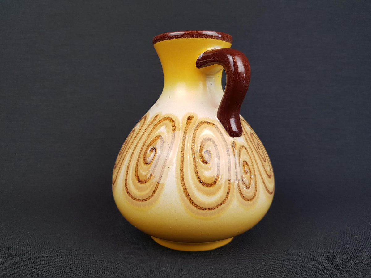 Vintage SCHLOSSBERG KERAMIK with Unique Yellow and Brown Swirl Decor 73/15 West German Pottery 1960-70s