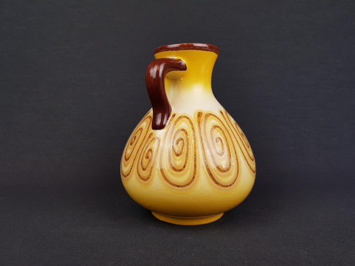 Vintage SCHLOSSBERG KERAMIK with Unique Yellow and Brown Swirl Decor 73/15 West German Pottery 1960-70s