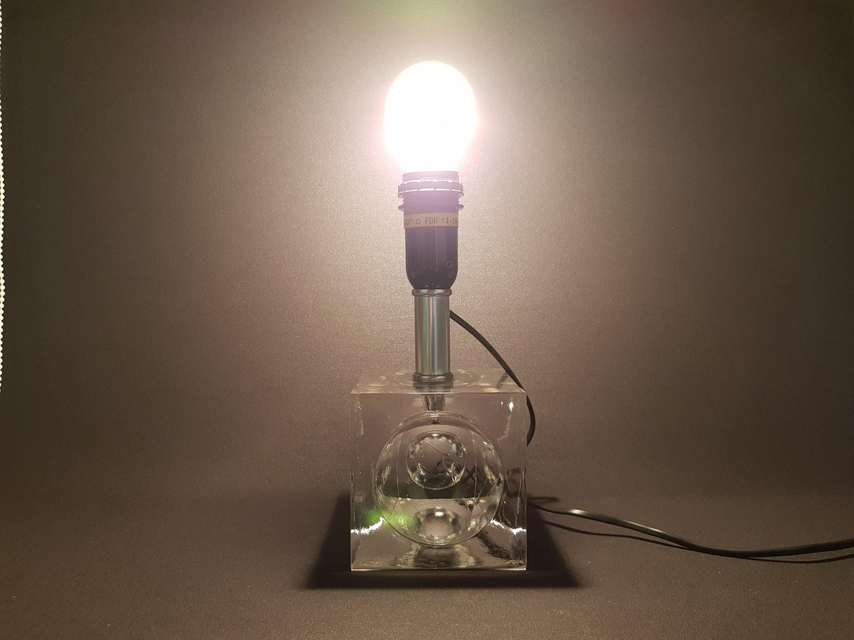 Vintage ROYAL LEERDAM Crystal Cubic Glass Table Lamp Kristalunie Holland 1970s by Willem Heesen