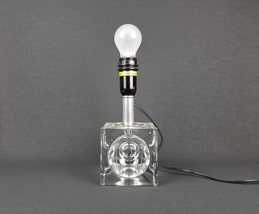 Vintage ROYAL LEERDAM Crystal Cubic Glass Table Lamp Kristalunie Holland 1970s by Willem Heesen